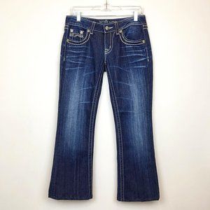 Miss Me Bling Gold Embellished Bootcut Blue Denim Jeans, Size 28, GUC